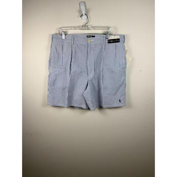 NWT Polo Ralph Lauren Made in USA Seersucker Blue Striped Chino Shorts Sz 38 - Picture 1 of 6